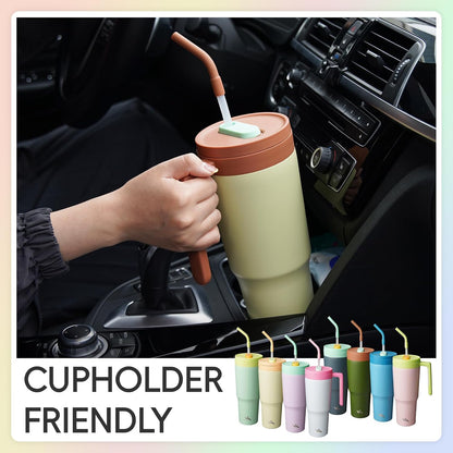 40 oz Tumbler with Handle and Straw, Insulated Water Bottle | Cherry; BPA-free, leak-resistant tumbler with fruit diffuser for gym, office, travel, coffee & daily hydration