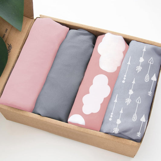 4 Pack Pack and Play Fitted Sheets, 24" x 42" Compatible with Guava Lotus Travel Crib and Other Travel Light Playard Mattress, Ultra Soft and Skin-Friendly, Pink Cloud