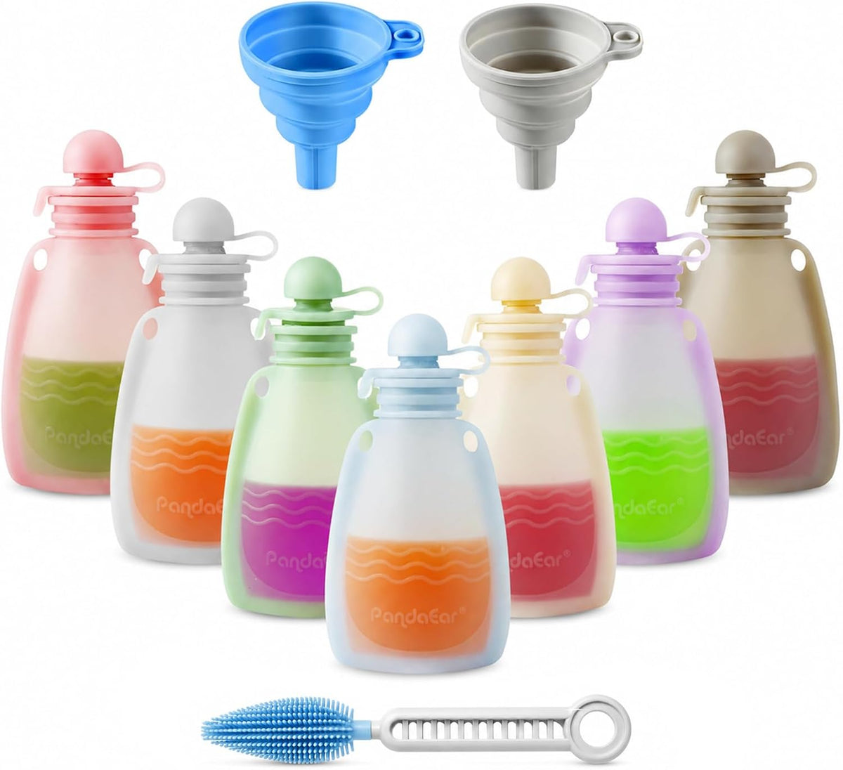 7 Pack Silicone Baby Food Pouches, Reusable Squeeze Pouches