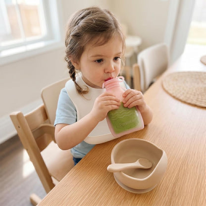 7 Pack Silicone Baby Food Pouches, Reusable Squeeze Pouches