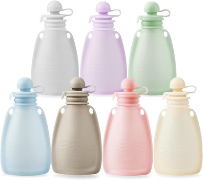 7 Pack Silicone Baby Food Pouches, Reusable Squeeze Pouches