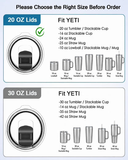 20 oz Tumbler Lid, Replacement Lids Compatible for YETI 20 oz Tumbler, 10/24 oz Mug and 10 oz Lowball, 2 Pack Travel Spill Proof Cup Lids Covers