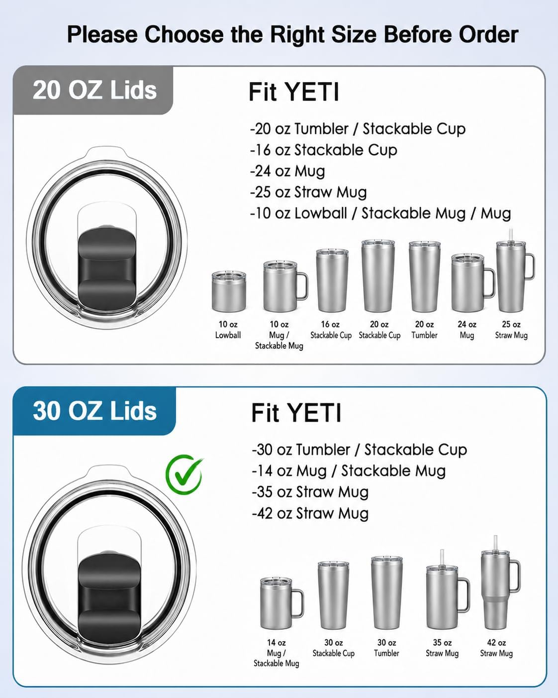 20 oz Tumbler Lid, Replacement Lids Compatible for YETI 20 oz Tumbler, 10/24 oz Mug and 10 oz Lowball, 2 Pack Travel Spill Proof Cup Lids Covers