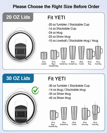 20 oz Tumbler Lid, Replacement Lids Compatible for YETI 20 oz Tumbler, 10/24 oz Mug and 10 oz Lowball, 2 Pack Travel Spill Proof Cup Lids Covers