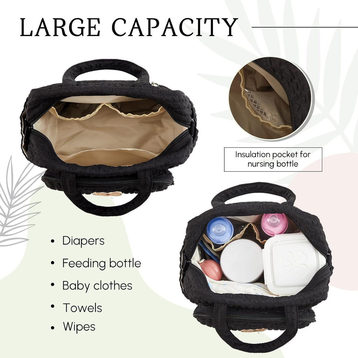 Mini Diaper Bag, Lightweight Baby Purse with 7 Pockets, 2 Insulated Pockets, Crossbody Tote with Pacifier Holder Case