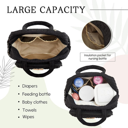 Mini Diaper Bag, Lightweight Baby Purse with 7 Pockets, 2 Insulated Pockets, Crossbody Tote with Pacifier Holder Case