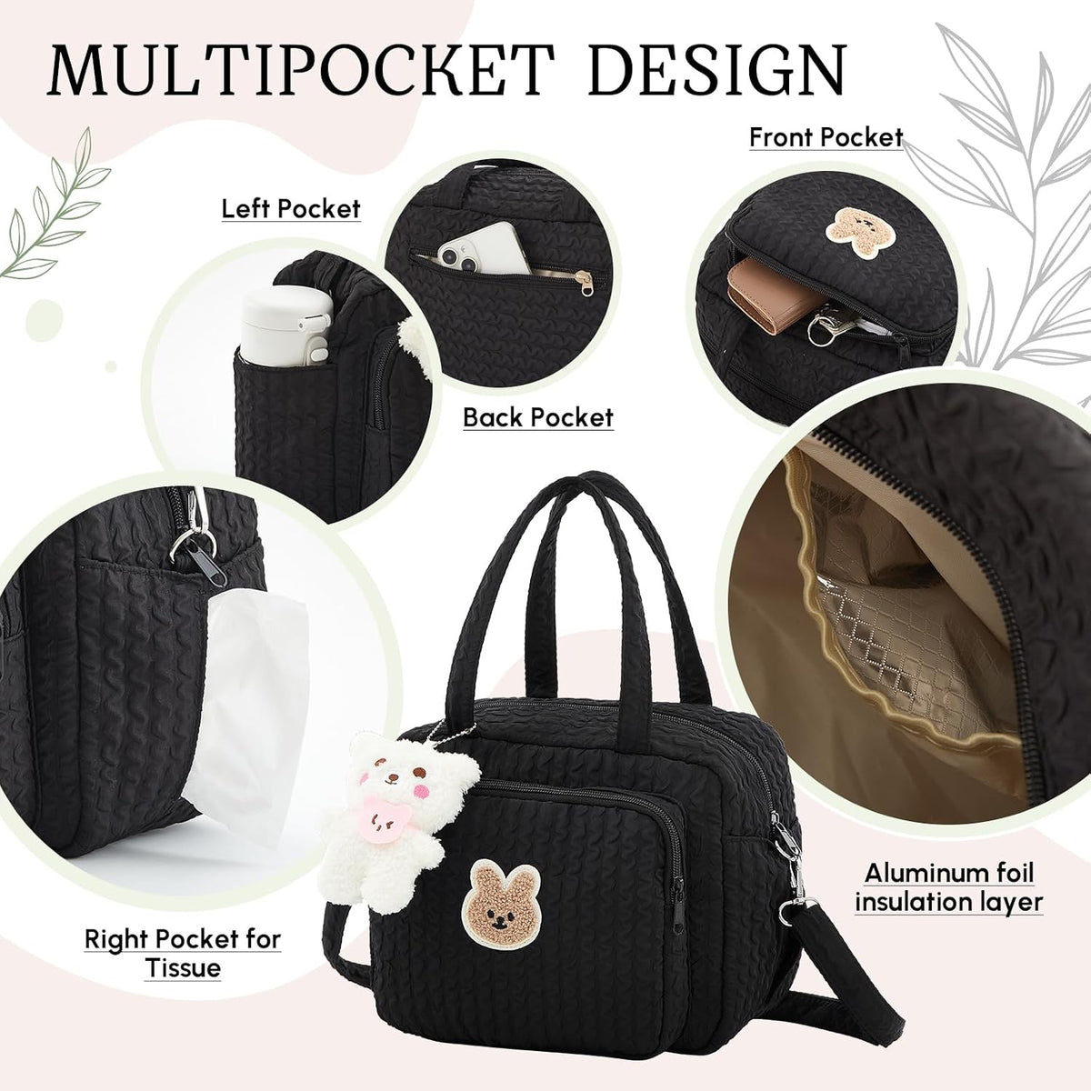 Mini Diaper Bag, Lightweight Baby Purse with 7 Pockets, 2 Insulated Pockets, Crossbody Tote with Pacifier Holder Case