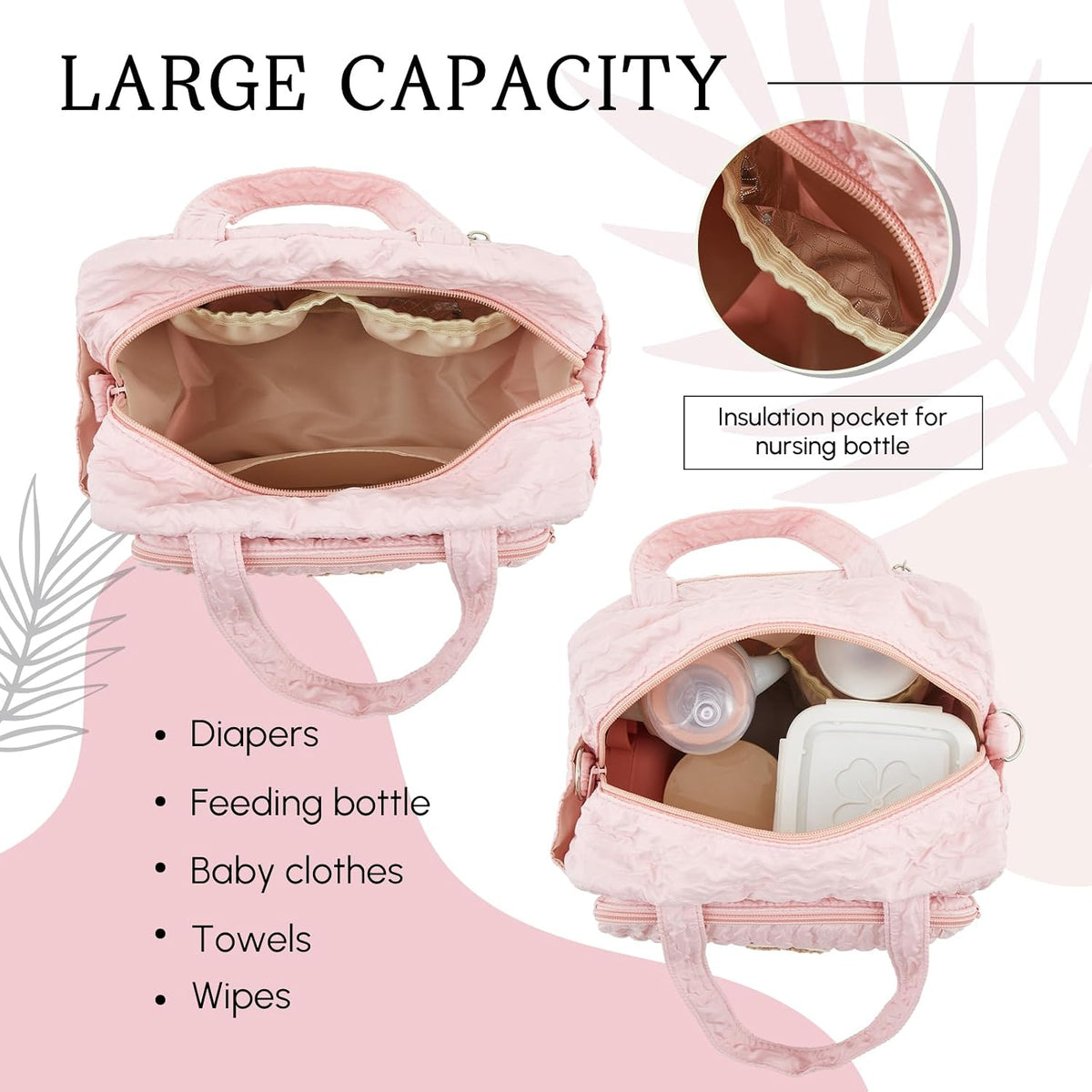 Mini Diaper Bag, Lightweight Baby Purse with 7 Pockets, 2 Insulated Pockets, Crossbody Tote with Pacifier Holder Case