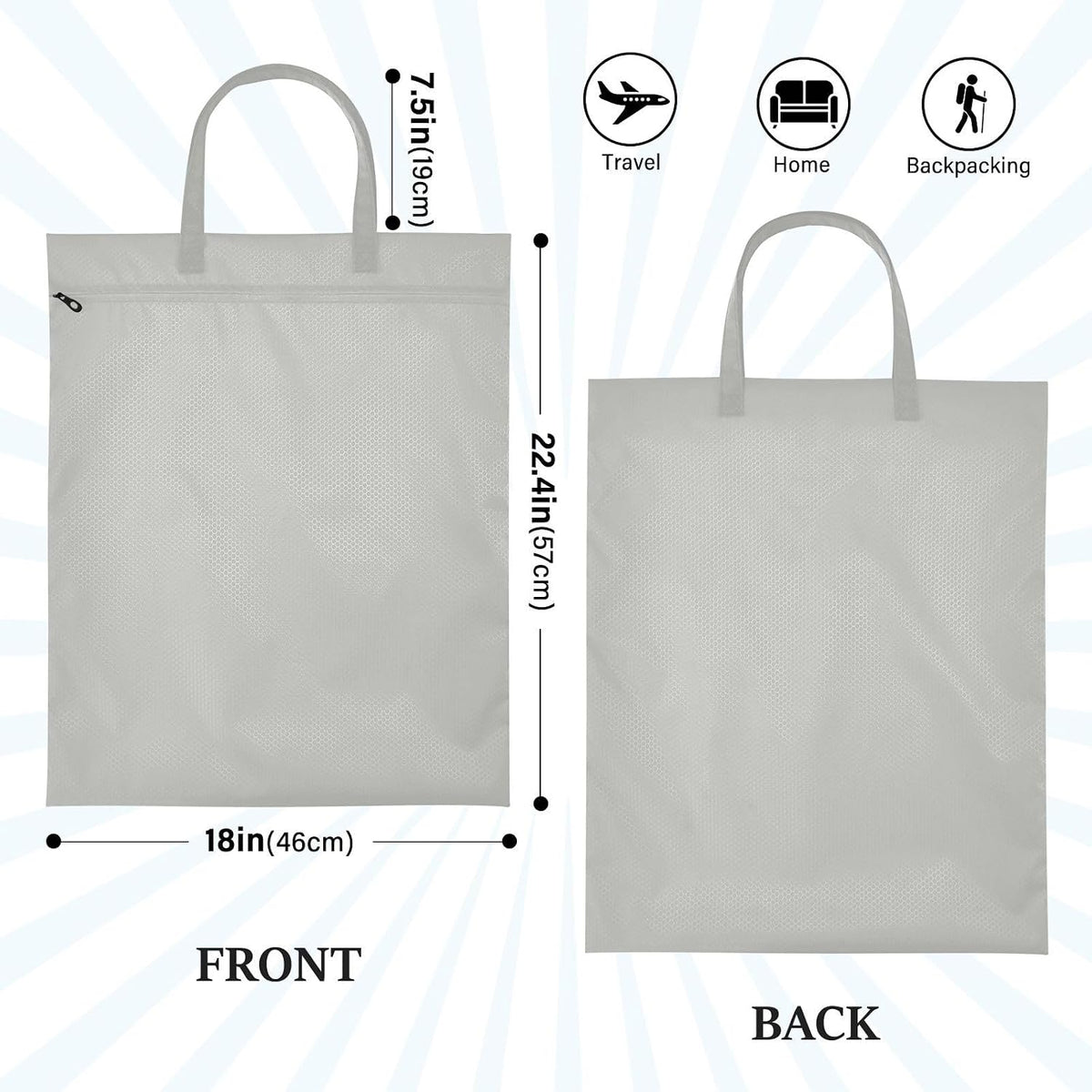 Sky Blue 2 Pack Waterproof Travel Laundry Bag Washable Dirty Clothes Organizer Storage Bag with Handle Zipper for Swimming Pool Beach Camping