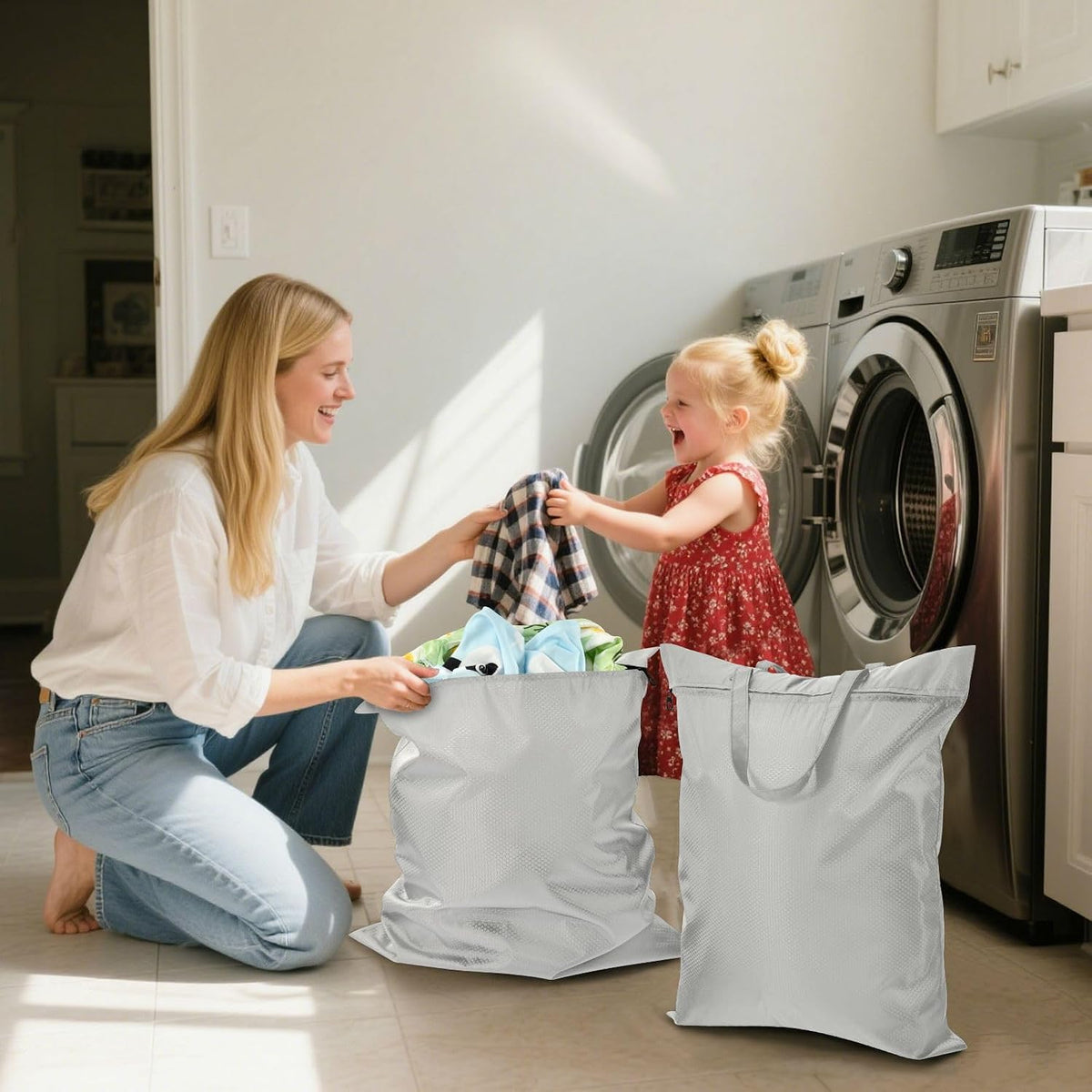 Sky Blue 2 Pack Waterproof Travel Laundry Bag Washable Dirty Clothes Organizer Storage Bag with Handle Zipper for Swimming Pool Beach Camping