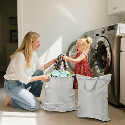 Sky Blue 2 Pack Waterproof Travel Laundry Bag Washable Dirty Clothes Organizer Storage Bag with Handle Zipper for Swimming Pool Beach Camping
