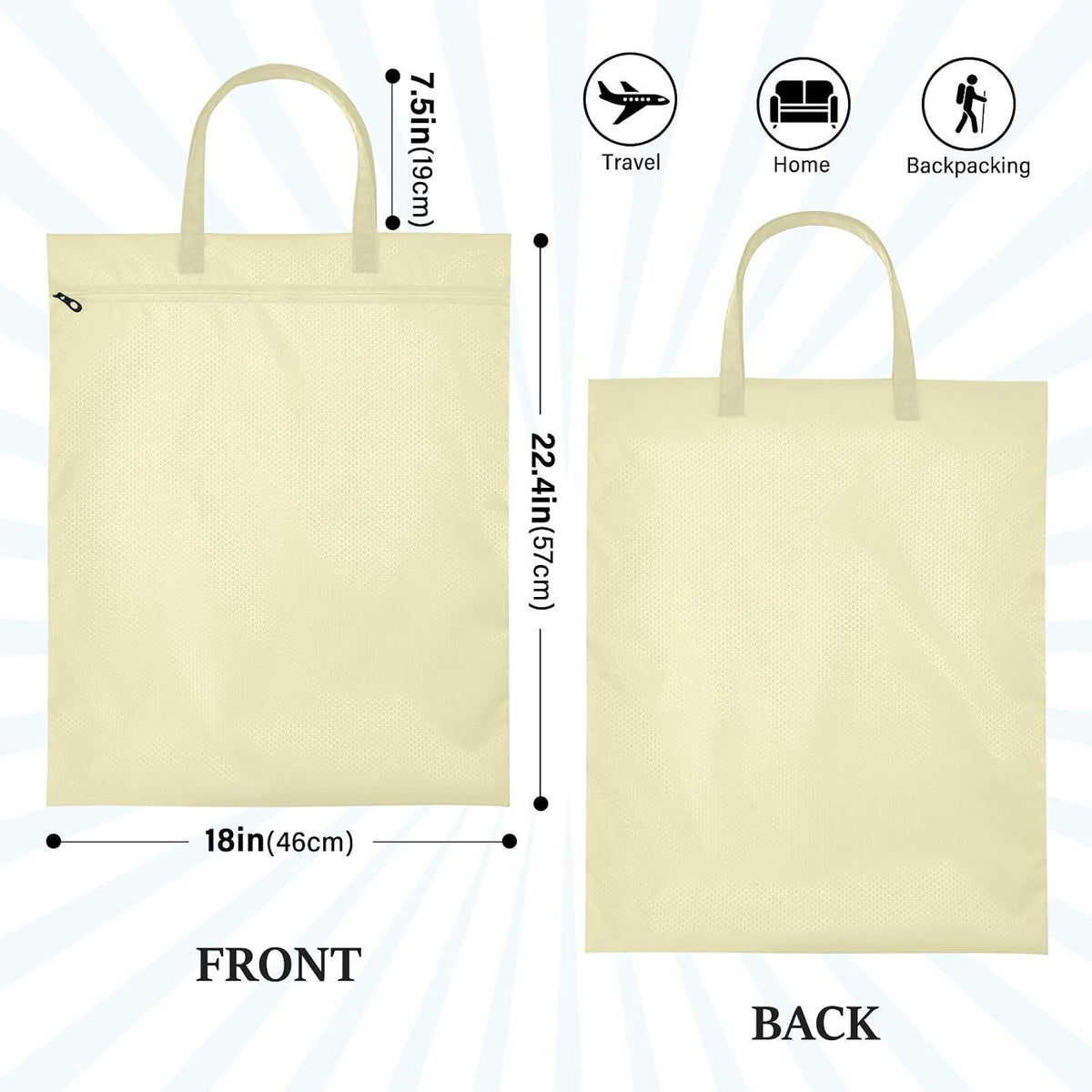Sky Blue 2 Pack Waterproof Travel Laundry Bag Washable Dirty Clothes Organizer Storage Bag with Handle Zipper for Swimming Pool Beach Camping