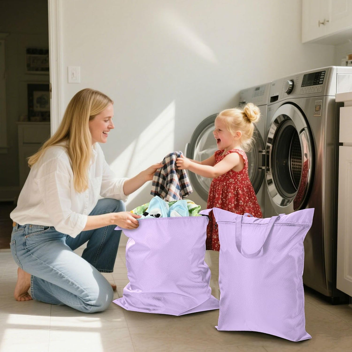 Sky Blue 2 Pack Waterproof Travel Laundry Bag Washable Dirty Clothes Organizer Storage Bag with Handle Zipper for Swimming Pool Beach Camping
