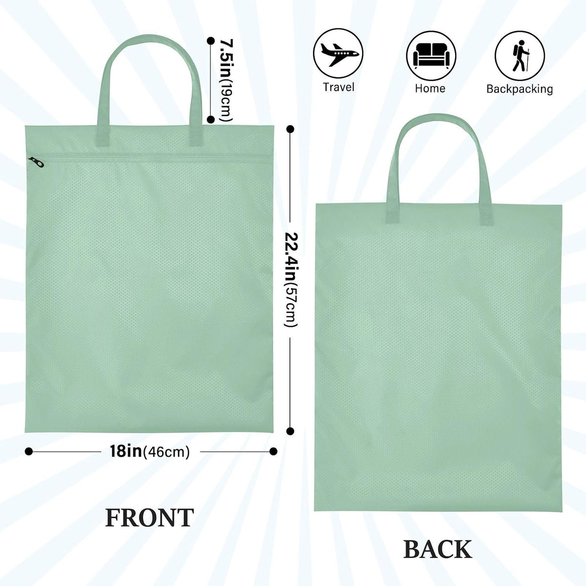 Sky Blue 2 Pack Waterproof Travel Laundry Bag Washable Dirty Clothes Organizer Storage Bag with Handle Zipper for Swimming Pool Beach Camping