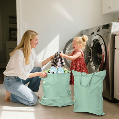 Sky Blue 2 Pack Waterproof Travel Laundry Bag Washable Dirty Clothes Organizer Storage Bag with Handle Zipper for Swimming Pool Beach Camping
