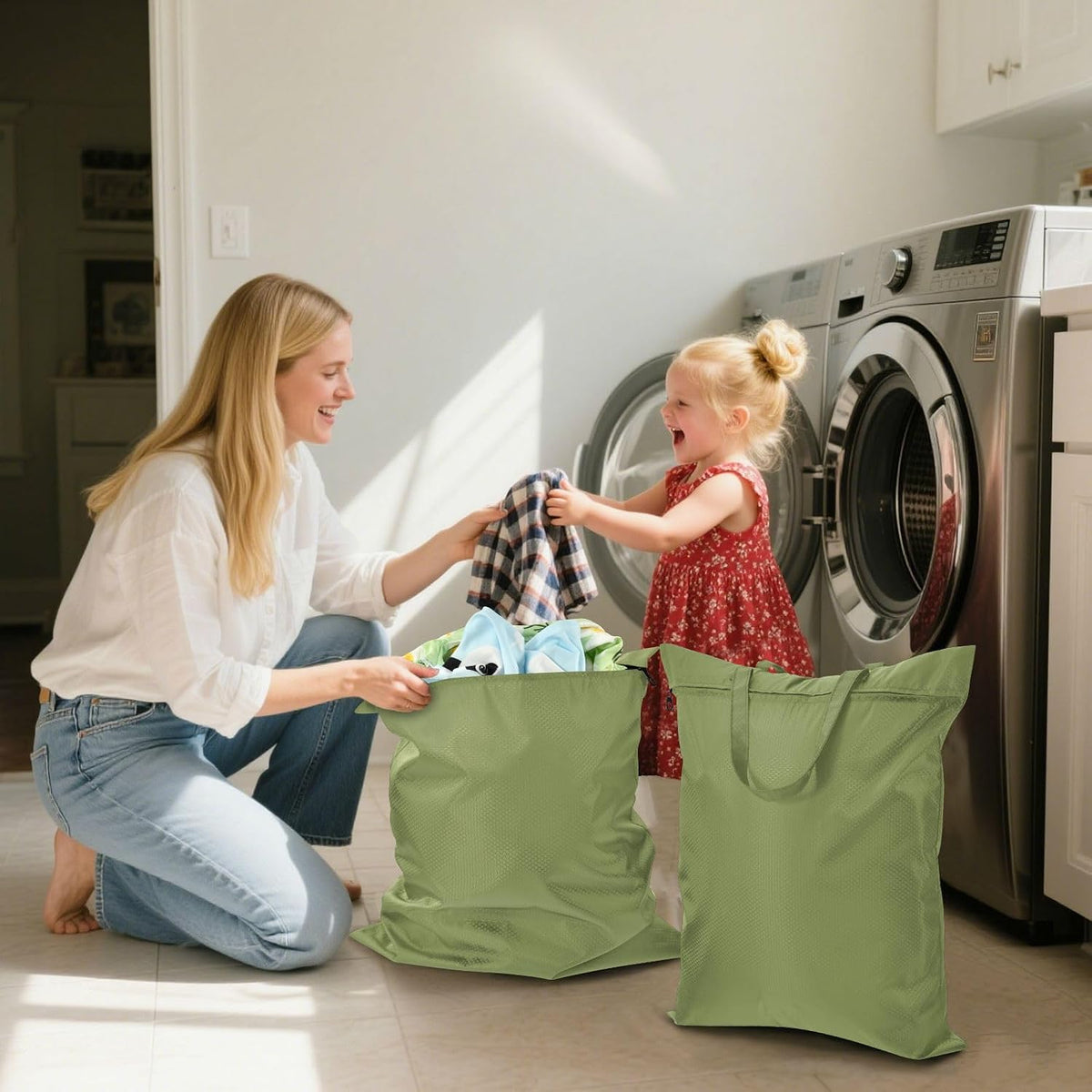 Sky Blue 2 Pack Waterproof Travel Laundry Bag Washable Dirty Clothes Organizer Storage Bag with Handle Zipper for Swimming Pool Beach Camping