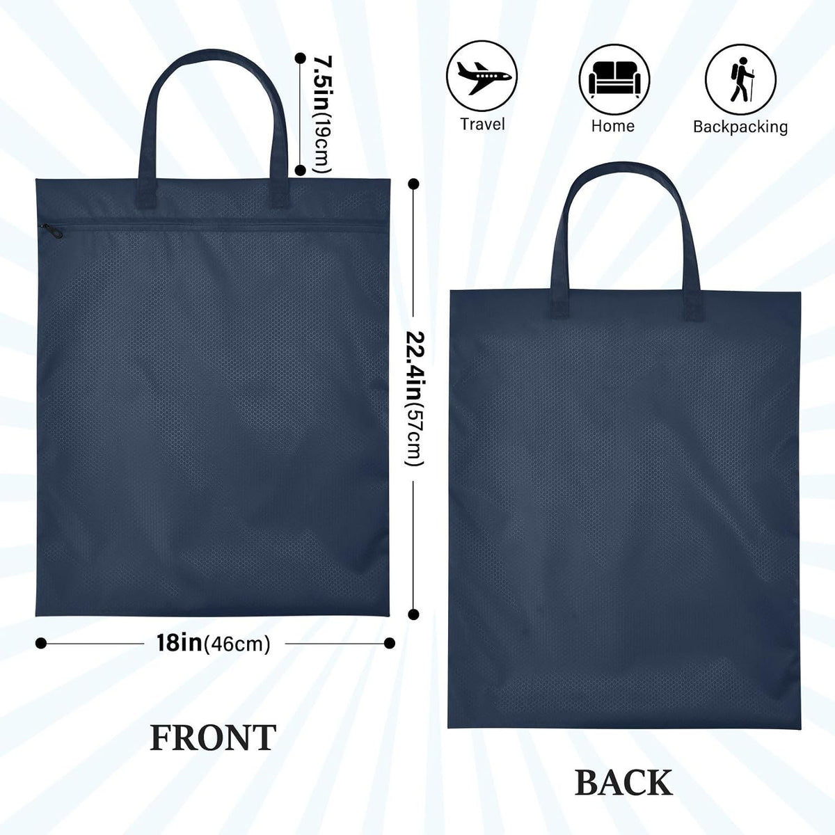 Sky Blue 2 Pack Waterproof Travel Laundry Bag Washable Dirty Clothes Organizer Storage Bag with Handle Zipper for Swimming Pool Beach Camping