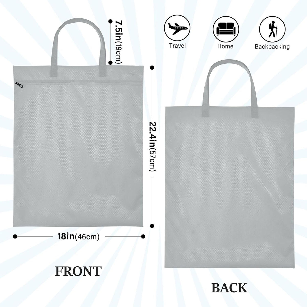 Sky Blue 2 Pack Waterproof Travel Laundry Bag Washable Dirty Clothes Organizer Storage Bag with Handle Zipper for Swimming Pool Beach Camping