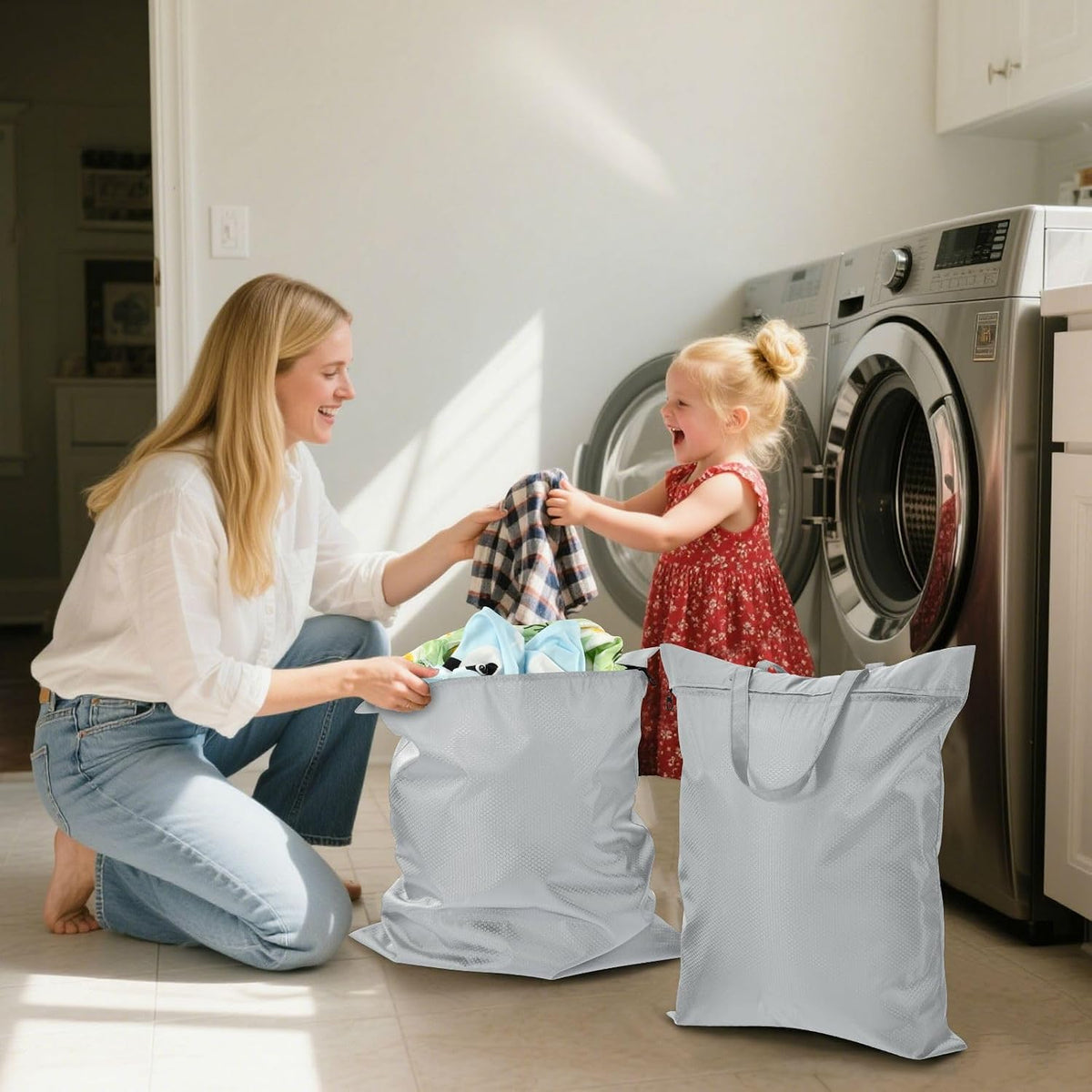 Sky Blue 2 Pack Waterproof Travel Laundry Bag Washable Dirty Clothes Organizer Storage Bag with Handle Zipper for Swimming Pool Beach Camping