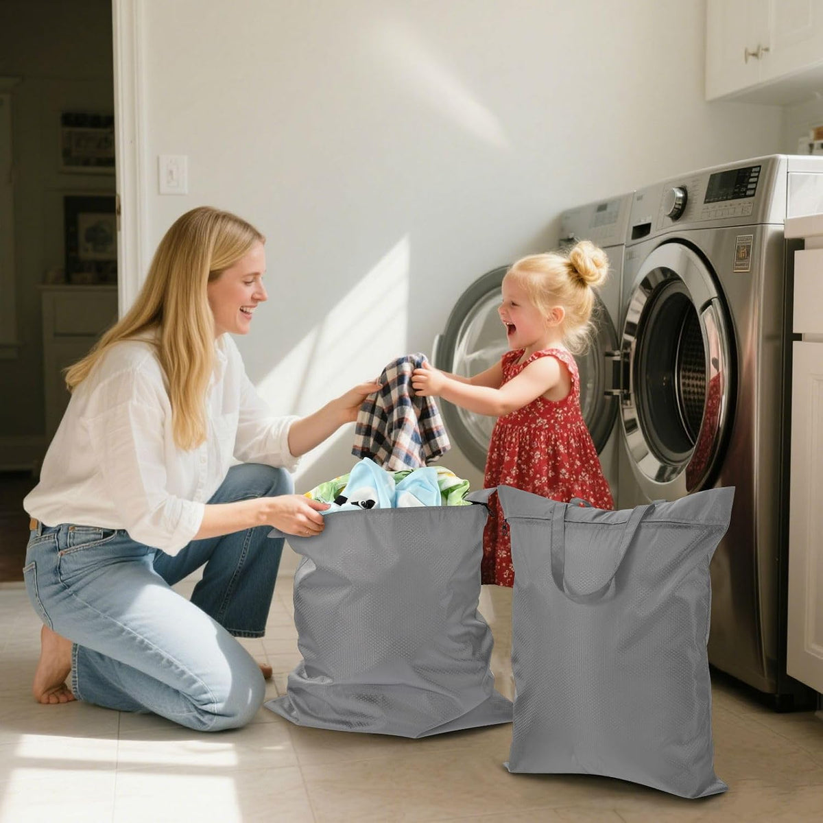 Sky Blue 2 Pack Waterproof Travel Laundry Bag Washable Dirty Clothes Organizer Storage Bag with Handle Zipper for Swimming Pool Beach Camping