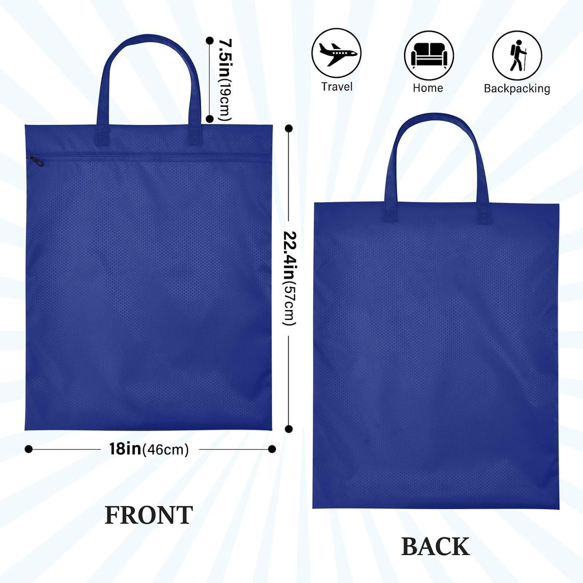Sky Blue 2 Pack Waterproof Travel Laundry Bag Washable Dirty Clothes Organizer Storage Bag with Handle Zipper for Swimming Pool Beach Camping