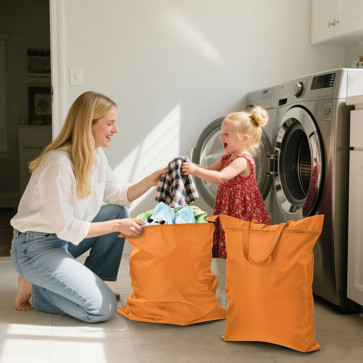 Sky Blue 2 Pack Waterproof Travel Laundry Bag Washable Dirty Clothes Organizer Storage Bag with Handle Zipper for Swimming Pool Beach Camping