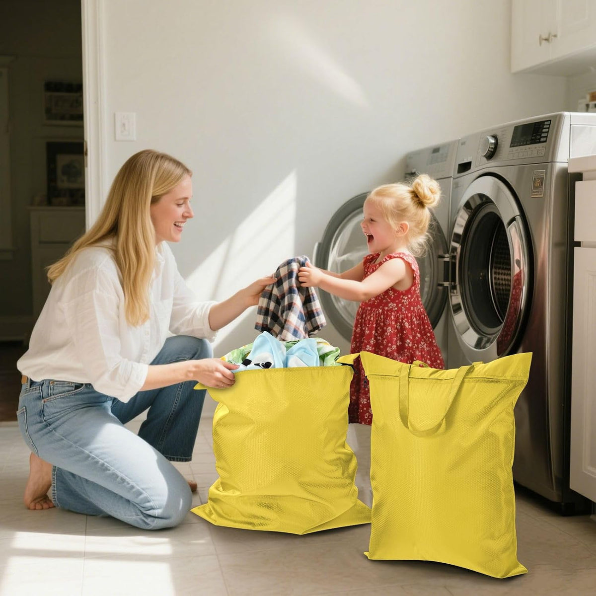 Sky Blue 2 Pack Waterproof Travel Laundry Bag Washable Dirty Clothes Organizer Storage Bag with Handle Zipper for Swimming Pool Beach Camping