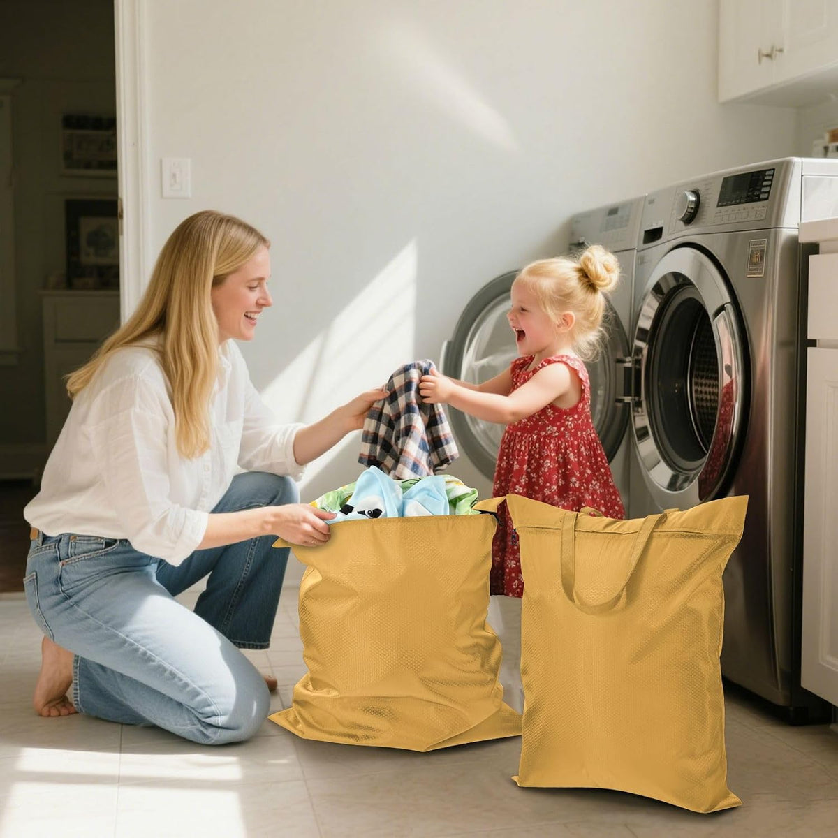 Sky Blue 2 Pack Waterproof Travel Laundry Bag Washable Dirty Clothes Organizer Storage Bag with Handle Zipper for Swimming Pool Beach Camping