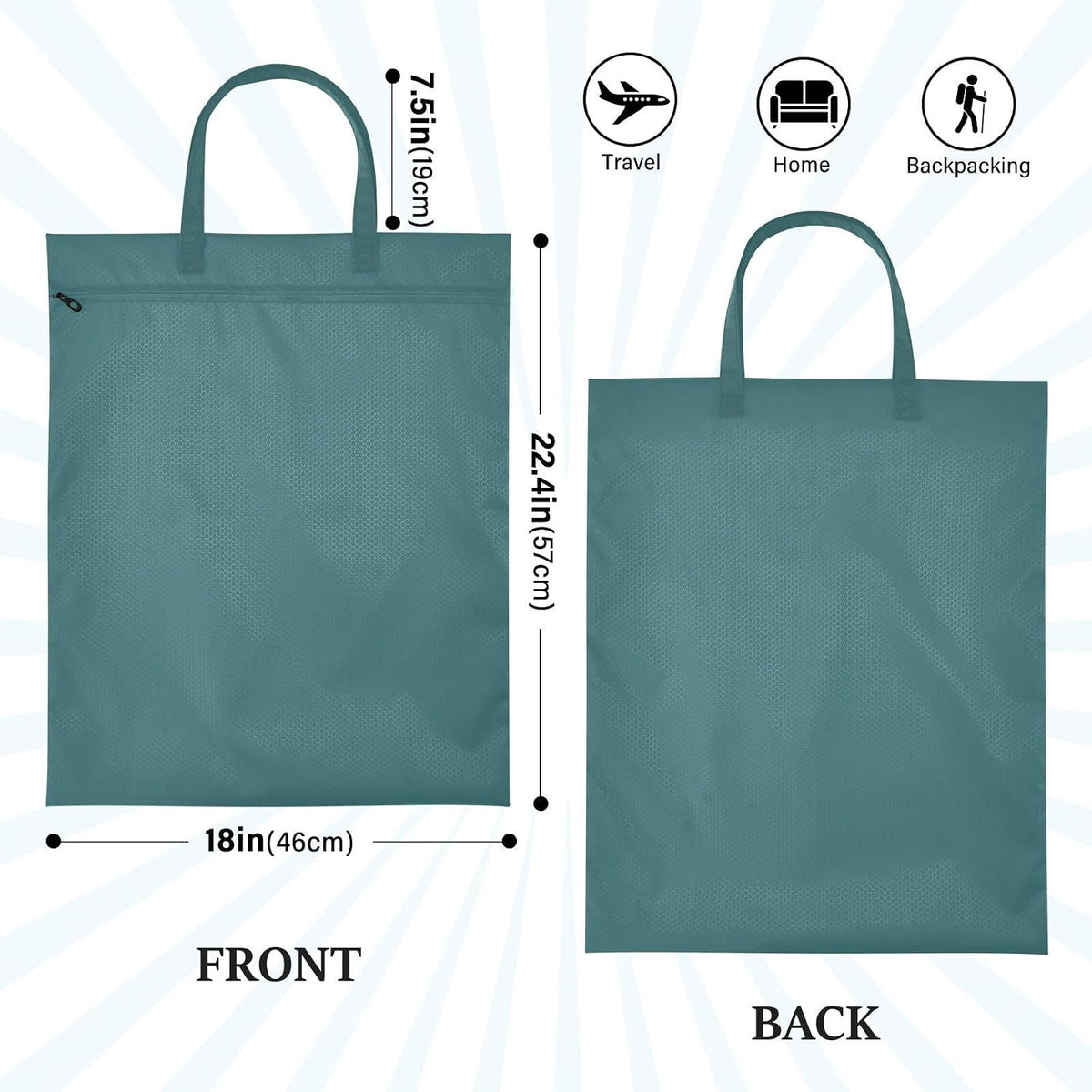 Sky Blue 2 Pack Waterproof Travel Laundry Bag Washable Dirty Clothes Organizer Storage Bag with Handle Zipper for Swimming Pool Beach Camping