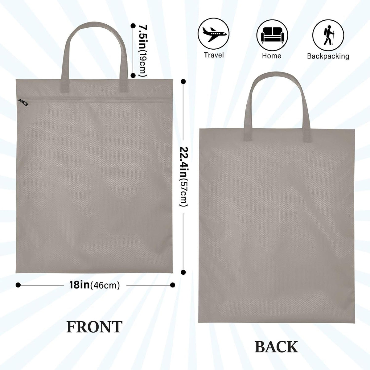 Sky Blue 2 Pack Waterproof Travel Laundry Bag Washable Dirty Clothes Organizer Storage Bag with Handle Zipper for Swimming Pool Beach Camping