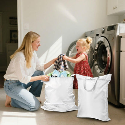 Sky Blue 2 Pack Waterproof Travel Laundry Bag Washable Dirty Clothes Organizer Storage Bag with Handle Zipper for Swimming Pool Beach Camping