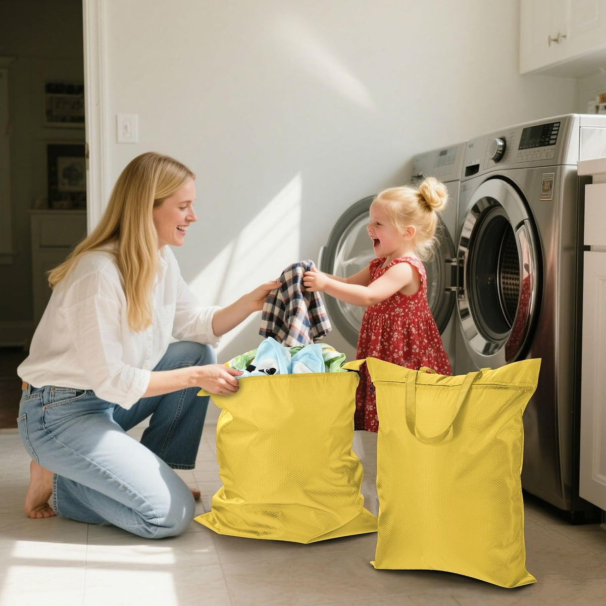 Sky Blue 2 Pack Waterproof Travel Laundry Bag Washable Dirty Clothes Organizer Storage Bag with Handle Zipper for Swimming Pool Beach Camping