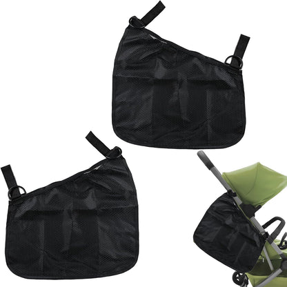 2 Pack Universal Side Sling Stroller Cargo Net, Non-Slip and Adjustable Straps Storage Mesh Bag,Portable Mesh Storage Organizer (Black)