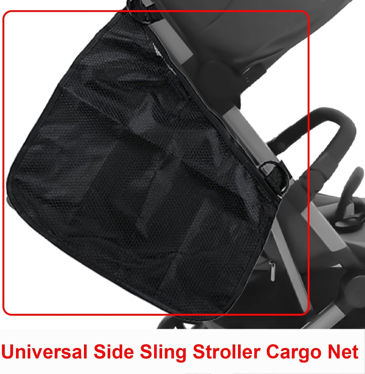 2 Pack Universal Side Sling Stroller Cargo Net, Non-Slip and Adjustable Straps Storage Mesh Bag,Portable Mesh Storage Organizer (Black)