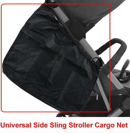 2 Pack Universal Side Sling Stroller Cargo Net, Non-Slip and Adjustable Straps Storage Mesh Bag,Portable Mesh Storage Organizer (Black)