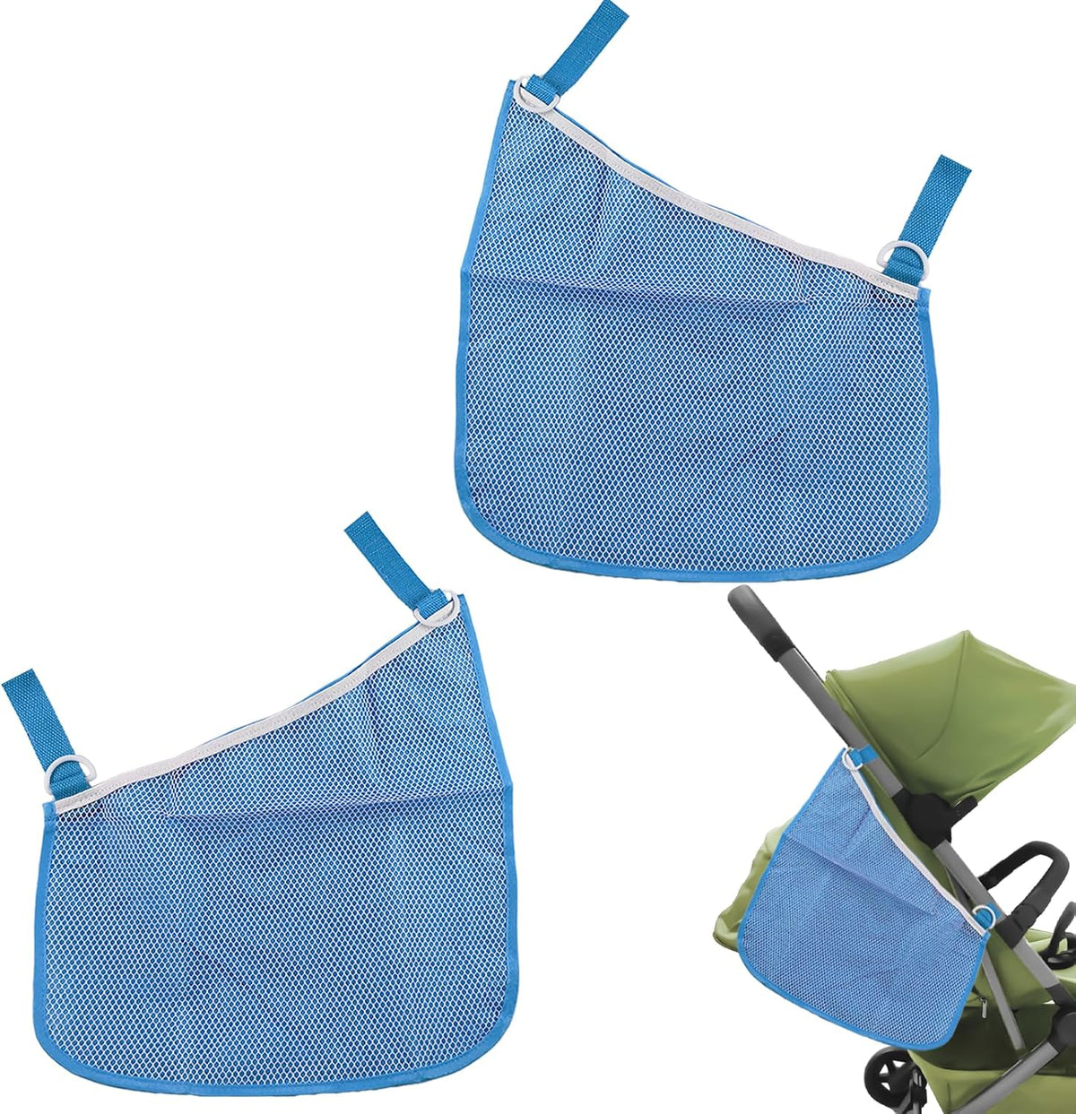2 Pack Universal Side Sling Stroller Cargo Net, Non-Slip and Adjustable Straps Storage Mesh Bag,Portable Mesh Storage Organizer (Black)