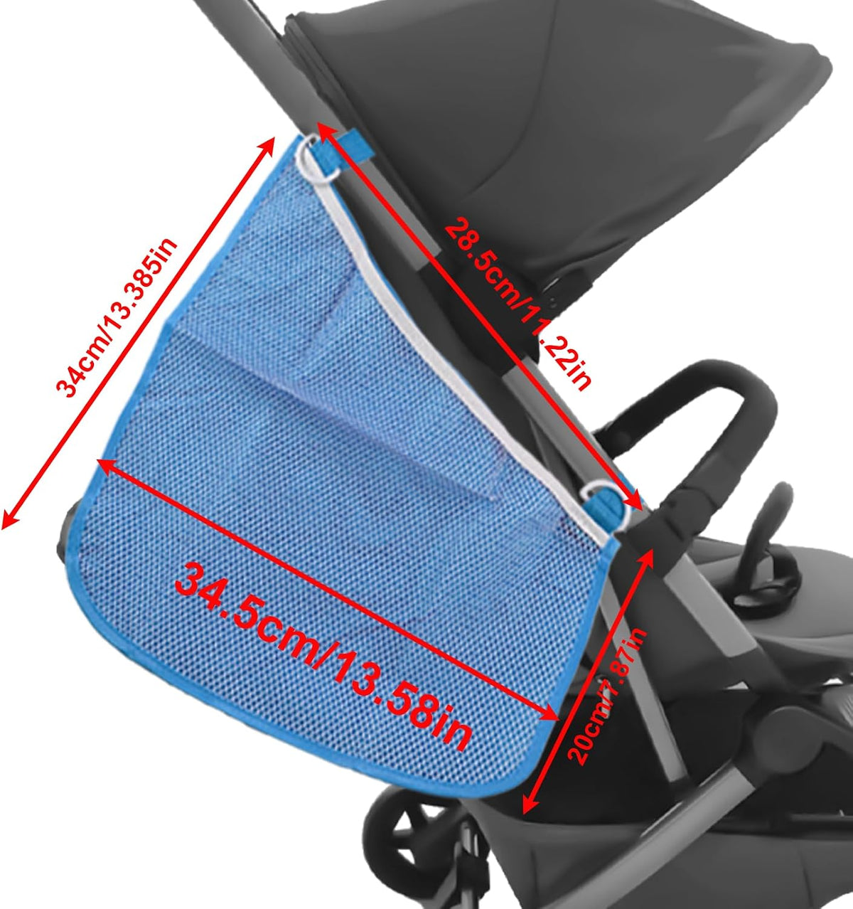 2 Pack Universal Side Sling Stroller Cargo Net, Non-Slip and Adjustable Straps Storage Mesh Bag,Portable Mesh Storage Organizer (Black)