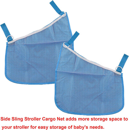 2 Pack Universal Side Sling Stroller Cargo Net, Non-Slip and Adjustable Straps Storage Mesh Bag,Portable Mesh Storage Organizer (Black)