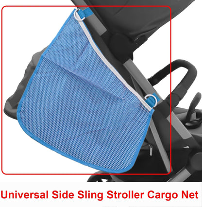 2 Pack Universal Side Sling Stroller Cargo Net, Non-Slip and Adjustable Straps Storage Mesh Bag,Portable Mesh Storage Organizer (Black)