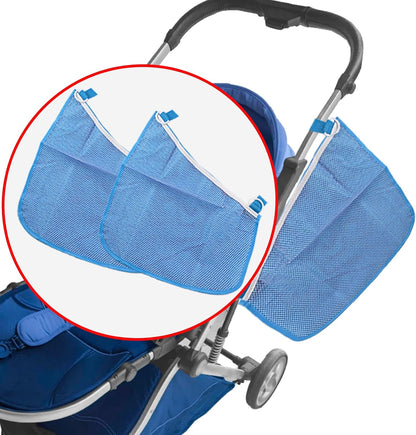 2 Pack Universal Side Sling Stroller Cargo Net, Non-Slip and Adjustable Straps Storage Mesh Bag,Portable Mesh Storage Organizer (Black)