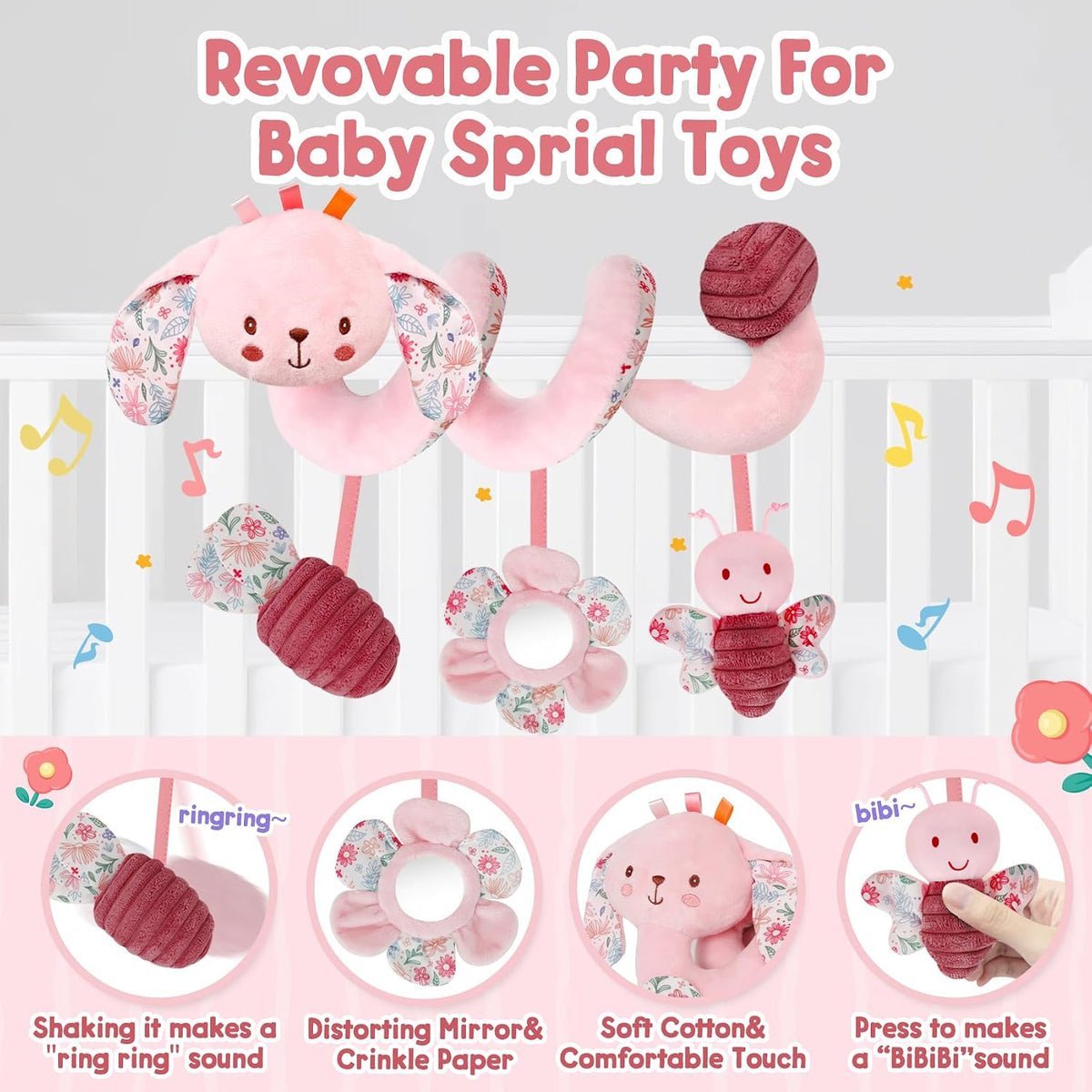 Car Seat Toys for Babies 0-6 Months Boy,Baby Spiral Hanging Plush Activity Toys Thank You Gifts for Newborn 0 3 6 9 12 Months Baby Boys Girls