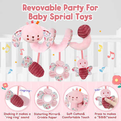 Car Seat Toys for Babies 0-6 Months Boy,Baby Spiral Hanging Plush Activity Toys Thank You Gifts for Newborn 0 3 6 9 12 Months Baby Boys Girls