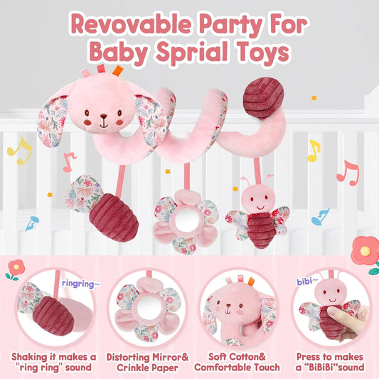 Car Seat Toys for Babies 0-6 Months Boy,Baby Spiral Hanging Plush Activity Toys Thank You Gifts for Newborn 0 3 6 9 12 Months Baby Boys Girls