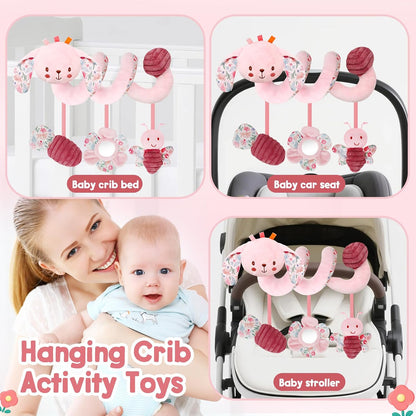 Car Seat Toys for Babies 0-6 Months Boy,Baby Spiral Hanging Plush Activity Toys Thank You Gifts for Newborn 0 3 6 9 12 Months Baby Boys Girls