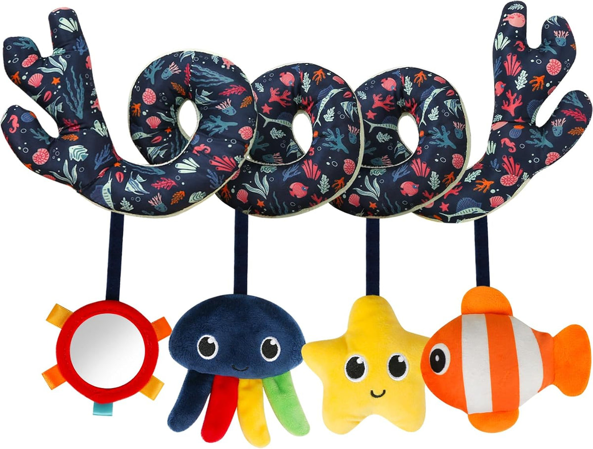 Car Seat Toys for Babies 0-6 Months Boy,Baby Spiral Hanging Plush Activity Toys Thank You Gifts for Newborn 0 3 6 9 12 Months Baby Boys Girls