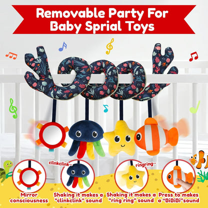 Car Seat Toys for Babies 0-6 Months Boy,Baby Spiral Hanging Plush Activity Toys Thank You Gifts for Newborn 0 3 6 9 12 Months Baby Boys Girls