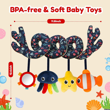 Car Seat Toys for Babies 0-6 Months Boy,Baby Spiral Hanging Plush Activity Toys Thank You Gifts for Newborn 0 3 6 9 12 Months Baby Boys Girls