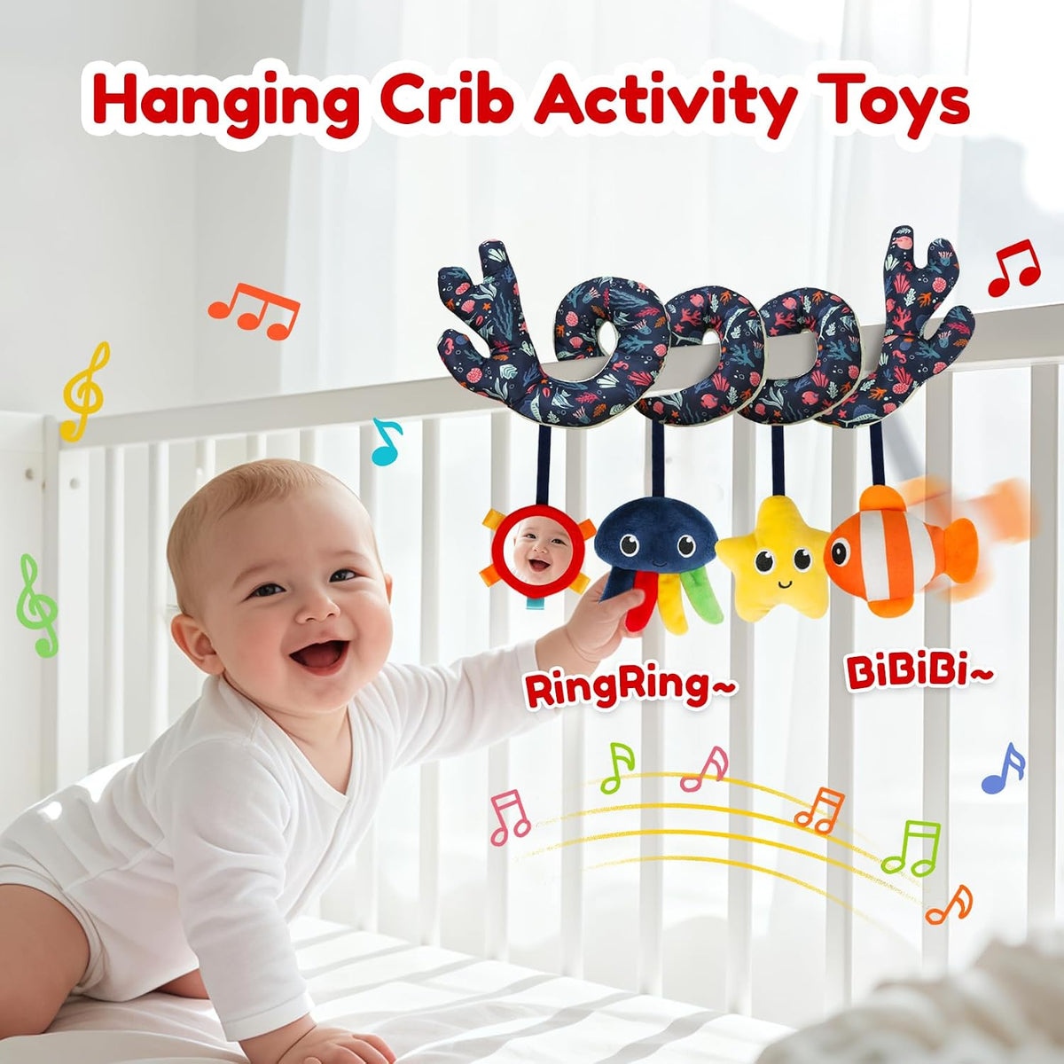Car Seat Toys for Babies 0-6 Months Boy,Baby Spiral Hanging Plush Activity Toys Thank You Gifts for Newborn 0 3 6 9 12 Months Baby Boys Girls