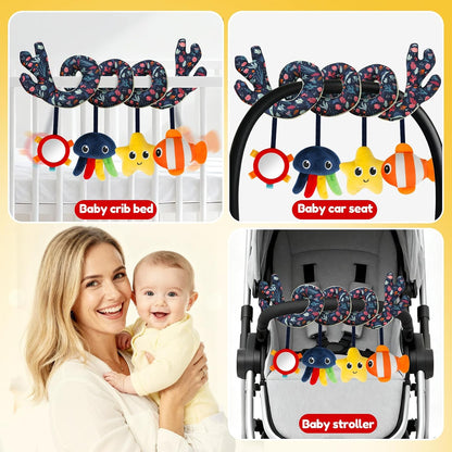 Car Seat Toys for Babies 0-6 Months Boy,Baby Spiral Hanging Plush Activity Toys Thank You Gifts for Newborn 0 3 6 9 12 Months Baby Boys Girls