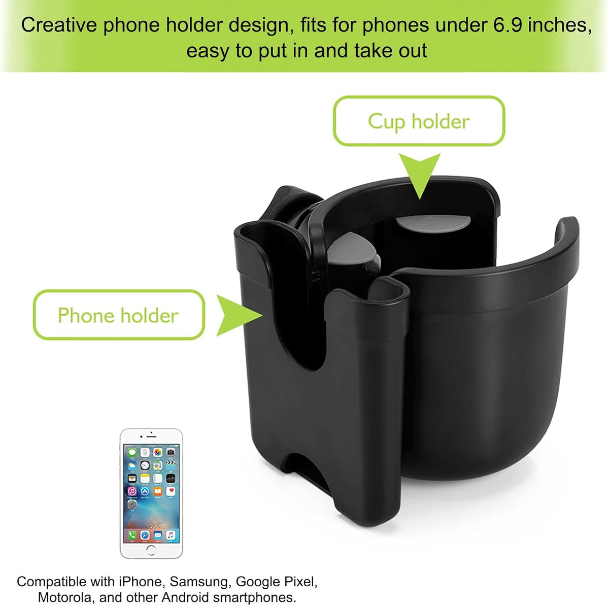 Stroller Cup Holder with Phone Holder, Bike Cup Holder, Universal Cup Holder for Uppababy Nuna Strollers, 2-in-1 Drinks Holder for Walker, Wheelchair, Scooter - Colors A